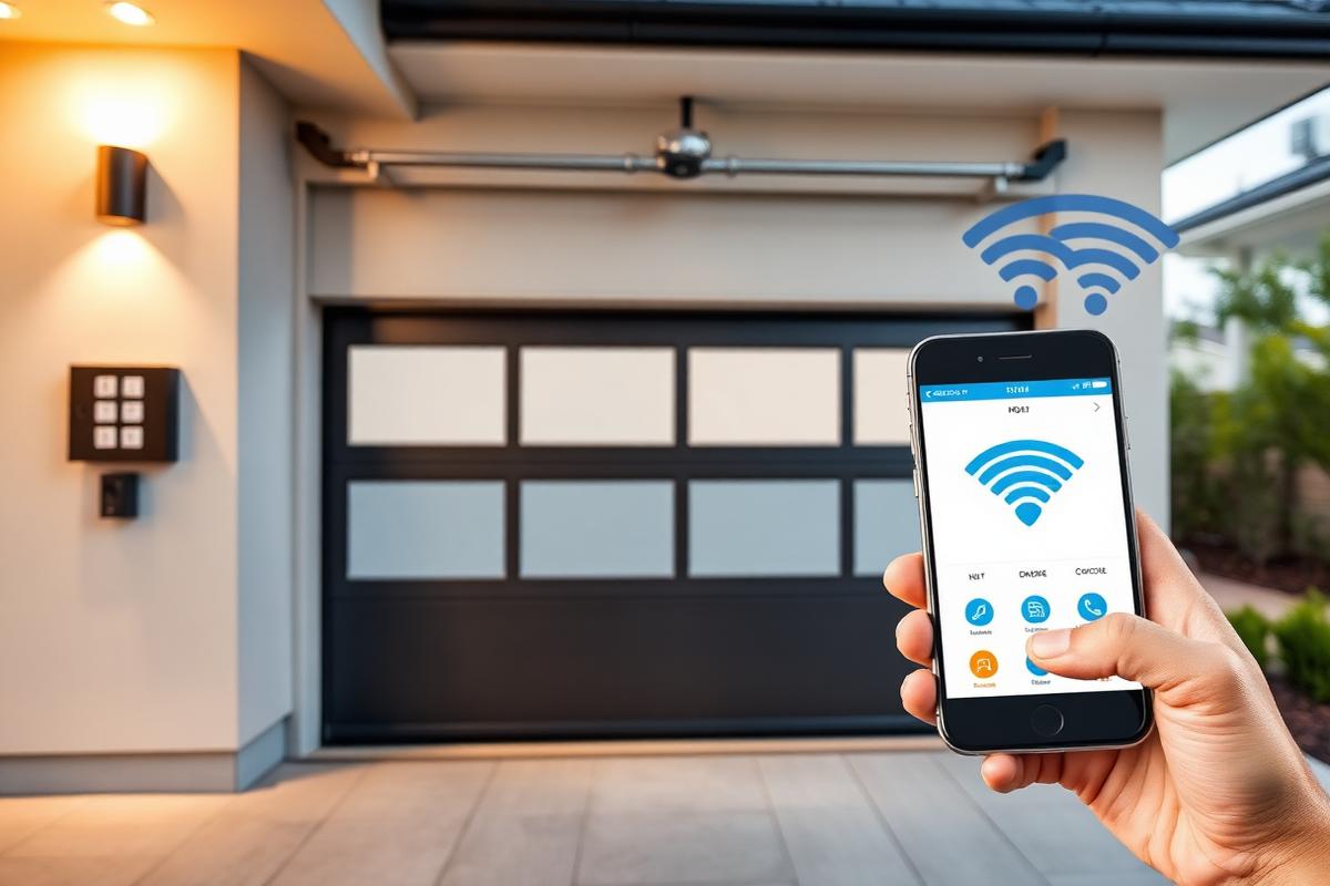 Modern insulated garage door with smart opener and LED lighting features